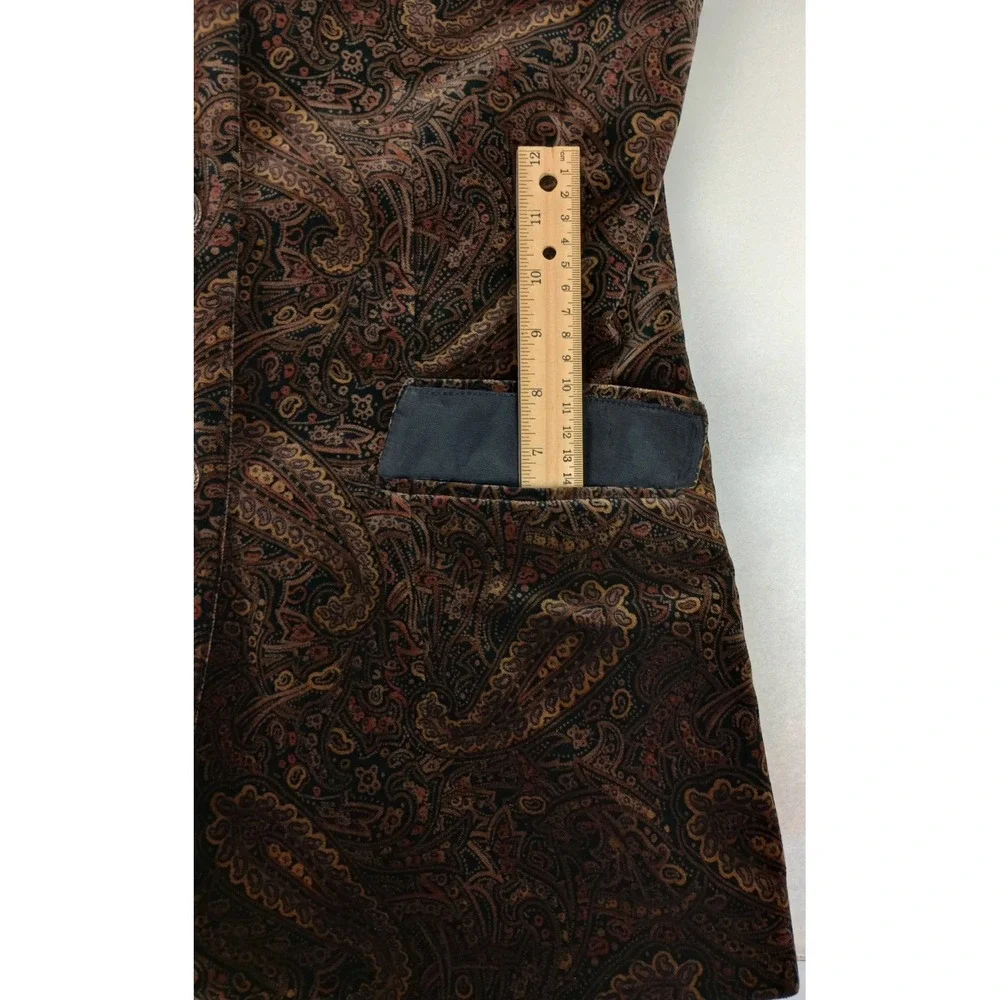 VTG Hunt Club Women's 10 Brown Paisley Velvet Button Up Lined Vest Pockets